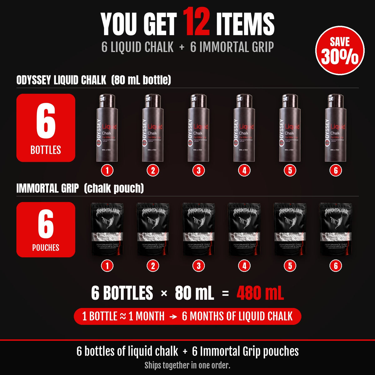 6-Month Grip Stack: 6 Liquid Chalk + 6 Immortal Grip