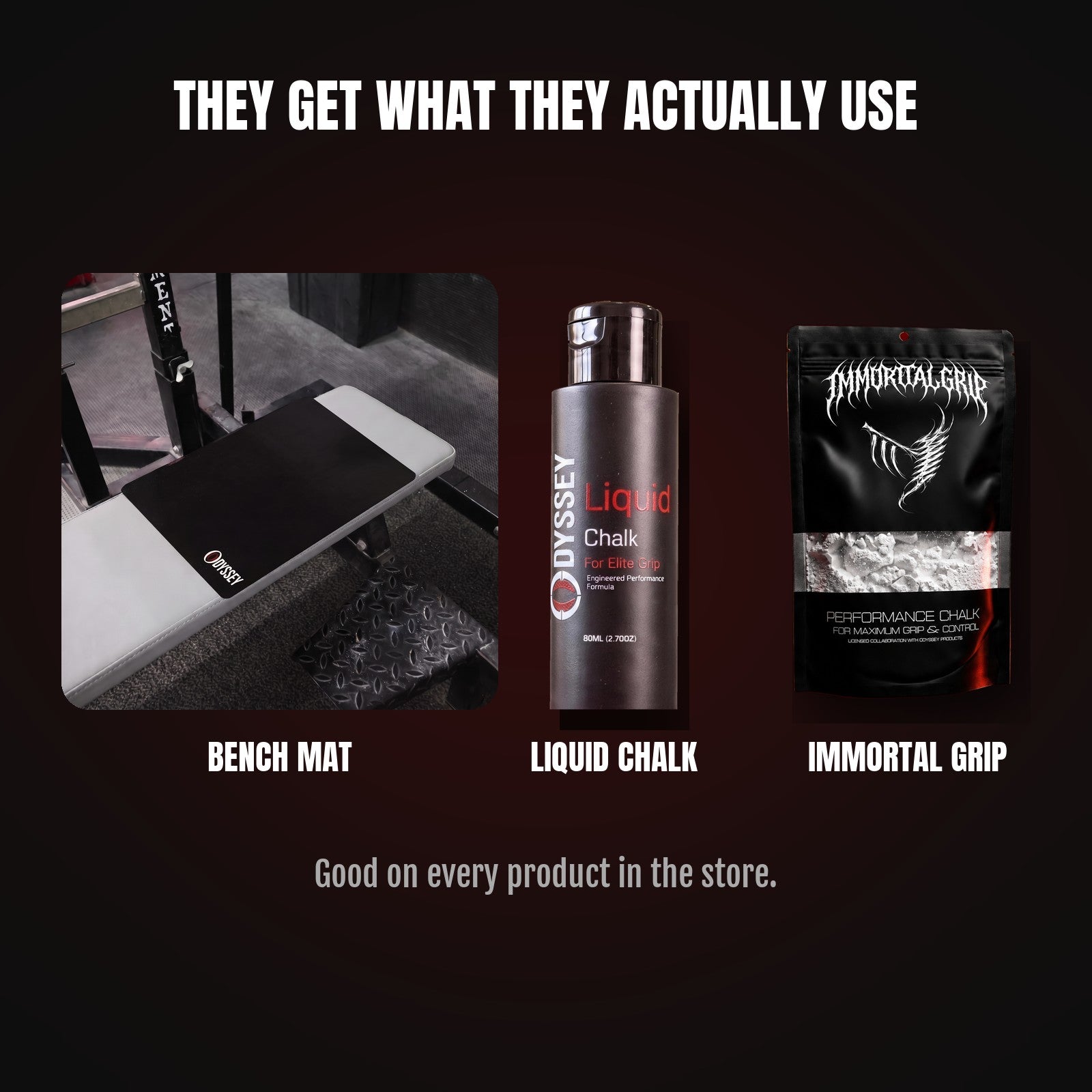 Use it on the Bench Mat, Liquid Chalk or Immortal Grip